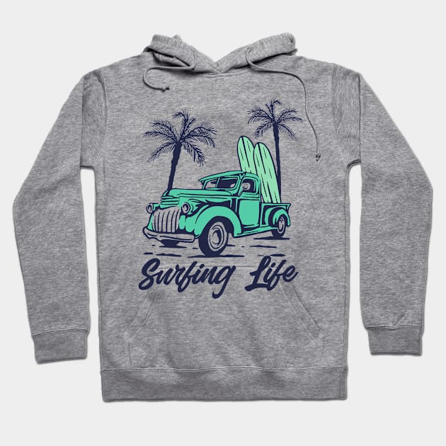 classic car - beach life - surfing life - hawaii - summer best gift ida - vintage car Hoodie by Mosklis